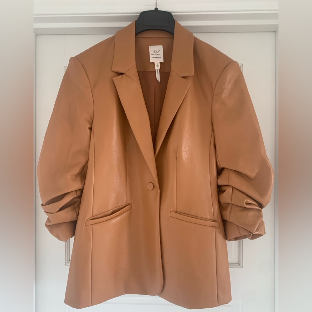 Cinq à Sept Camel Faux Leather Blazer
